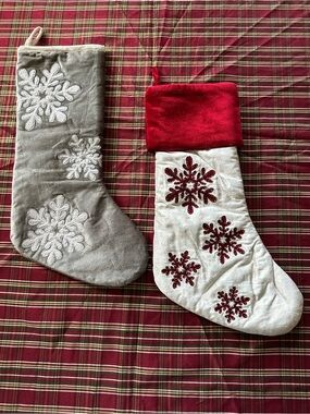 Holiday Snowflake Velvet Stockings - Red & Gray